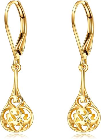 DOVRAN 14K الصلبة الذهب الأصفر الكرة الأقراط الدمعة تتدلى الأقراط الذهبية للنساء الأقراط سلتيك Leverback 14K الذهب والمجوهرات هدايا لعيد ميلادها in Kuwait