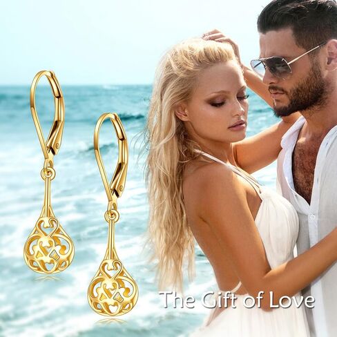DOVRAN 14K الصلبة الذهب الأصفر الكرة الأقراط الدمعة تتدلى الأقراط الذهبية للنساء الأقراط سلتيك Leverback 14K الذهب والمجوهرات هدايا لعيد ميلادها in Kuwait