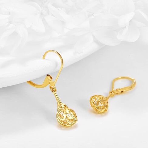 DOVRAN 14K الصلبة الذهب الأصفر الكرة الأقراط الدمعة تتدلى الأقراط الذهبية للنساء الأقراط سلتيك Leverback 14K الذهب والمجوهرات هدايا لعيد ميلادها in Kuwait