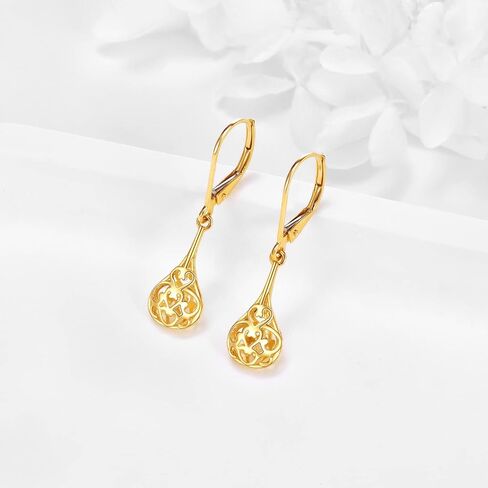 DOVRAN 14K الصلبة الذهب الأصفر الكرة الأقراط الدمعة تتدلى الأقراط الذهبية للنساء الأقراط سلتيك Leverback 14K الذهب والمجوهرات هدايا لعيد ميلادها in Kuwait