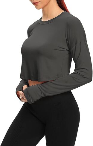 قمصان Mippo النسائية ذات الأكمام الطويلة للتمارين الرياضية مع فتحة للإبهام in Kuwait