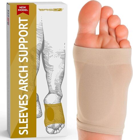 Metatarsal Compression Arch Support Sleeves - Cushioned Soft Elastic Reusable Gel Pad Fabric Socks for Flat Feet Pain Relief Arthritis Plantar Fasciitis - Women Men - Medium (Beige) in Kuwait