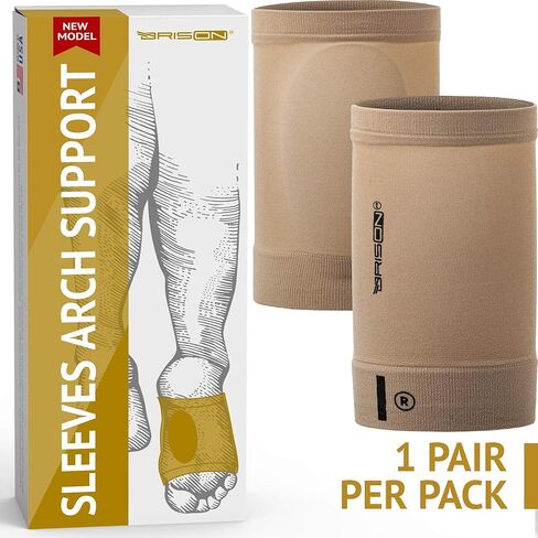 Metatarsal Compression Arch Support Sleeves - Cushioned Soft Elastic Reusable Gel Pad Fabric Socks for Flat Feet Pain Relief Arthritis Plantar Fasciitis - Women Men - Medium (Beige) in Kuwait