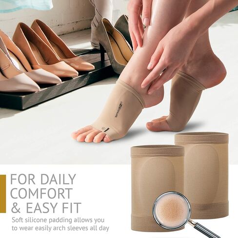 Metatarsal Compression Arch Support Sleeves - Cushioned Soft Elastic Reusable Gel Pad Fabric Socks for Flat Feet Pain Relief Arthritis Plantar Fasciitis - Women Men - Medium (Beige) in Kuwait