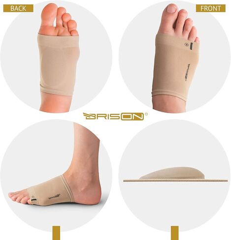 Metatarsal Compression Arch Support Sleeves - Cushioned Soft Elastic Reusable Gel Pad Fabric Socks for Flat Feet Pain Relief Arthritis Plantar Fasciitis - Women Men - Medium (Beige) in Kuwait