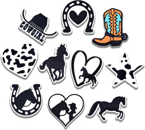 Horse Shoe Charms 10PCS Cowgirl Shoe Charm for Croc PVC Hat Clog Shoe Charms Boot Accessories Birthday Party Favors Supplies Cute Decorations fit Clog Bracelets Gift in Saudi Arabia