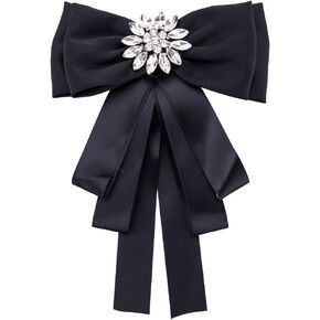 Womens Bow brooch Crystal Bohemia Neck Tie for Wedding Party Bow tie (Black) in Saudi Arabia