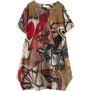 FTCayanz Women's Casual Midi Dresses Short Sleeve Loose Print T Shirt Dress with Pockets in Kuwait