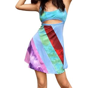 Bodycon Sundress Y2K Mini Dress Colorful Spaghetti Strap Vintage E-Girl Party Clubwear A-line Dress Retro Mini Dress in Kuwait