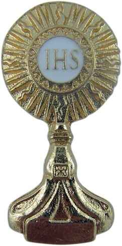 دبوس التلبيب IHS Monstrance بلمسة نهائية ذهبية عتيقة، 1 1/2 بوصة in Saudi Arabia