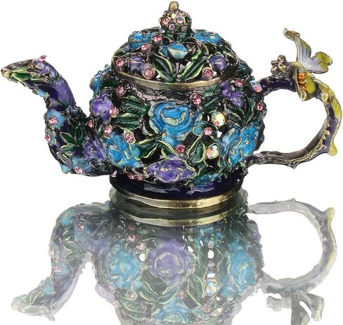 YU FENG Vintage Flower Teapot Trinket Boxes Hinged Collectible Crystals Jeweled Painted Enameled Decorative Jewelry Box in Saudi Arabia