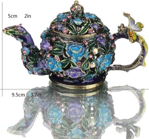 YU FENG Vintage Flower Teapot Trinket Boxes Hinged Collectible Crystals Jeweled Painted Enameled Decorative Jewelry Box in Saudi Arabia