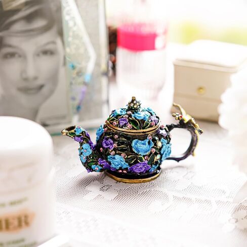 YU FENG Vintage Flower Teapot Trinket Boxes Hinged Collectible Crystals Jeweled Painted Enameled Decorative Jewelry Box in Saudi Arabia