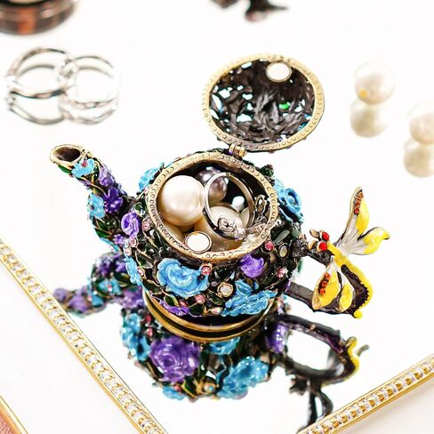 YU FENG Vintage Flower Teapot Trinket Boxes Hinged Collectible Crystals Jeweled Painted Enameled Decorative Jewelry Box in Saudi Arabia