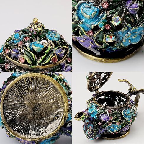 YU FENG Vintage Flower Teapot Trinket Boxes Hinged Collectible Crystals Jeweled Painted Enameled Decorative Jewelry Box in Saudi Arabia