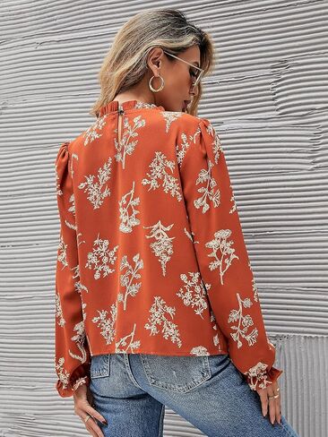 Floerns Women's Floral Print Long Sleeve High Neck Georgette Chiffon Blouse in Kuwait