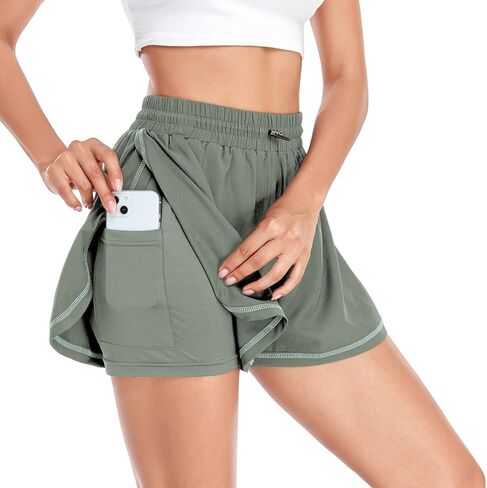 Husmeu شورت رياضي نسائي كاجوال صيفي للجري مع جيب عالي الخصر رياضي للصالة الرياضية والتمارين الرياضية in Kuwait