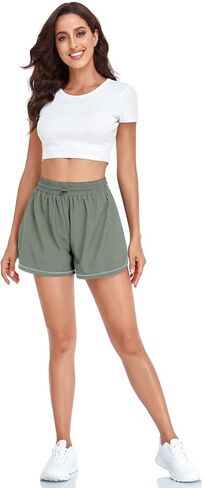 Husmeu شورت رياضي نسائي كاجوال صيفي للجري مع جيب عالي الخصر رياضي للصالة الرياضية والتمارين الرياضية in Kuwait