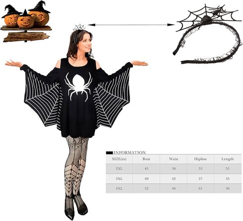 ZANLER 3 قطع زي عنكبوت للنساء للهالوين عصابة رأس سوداء عنكبوت كيب للهالوين فستان سبايدروب فخذ عالي طويل بالإضافة إلى حجم ملابس عنكبوت الهالوين للنساء والفتيات والحفلات التنكرية (XXL) in Kuwait