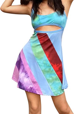 Bodycon Sundress Y2K Mini Dress Colorful Spaghetti Strap Vintage E-Girl Party Clubwear A-line Dress Retro Mini Dress in Kuwait