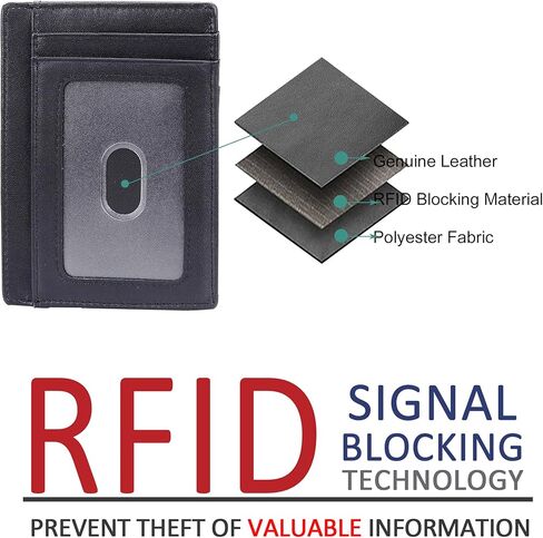 محفظة Kinzd رفيعة من الجلد بجيب أمامي RFID وحامل بطاقات ائتمان رفيع للرجال in Kuwait