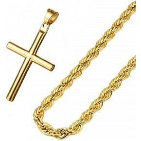 Q&S Jewels 4MM Twist Rope Chain Necklace, 18K Gold Plated Stainless Steel Chain Necklace Links for Men Women, Fashion Jewelry, Wear Alone or with Pendant, 18-30 Inch