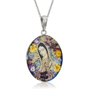 Amazon Collection Sterling Silver Pressed Flower Pendant Necklace