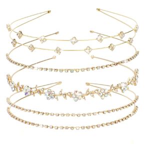 Jaciya Gold Bridal Headband 4 Pieces Rhinestone Headbands Crystal Flower Girl Leaves Crown Head Band Tiara Wedding Hair Accessories