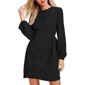 AOOKSMERY Women's Elegant Long Sleeve Tie-Front Skater Dress Wrap Party Cocktail Mini Dresses