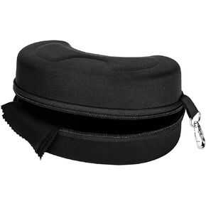 MoKo Safety Glasses Case, Goggle Case with Double-Stitched Zipper, Semi Hard Shell Glasses Case for Sports Sunglasses of All Shapes and Sizes, Metal Clip, Black