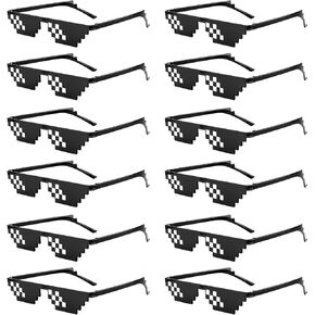 SUNOVELTIES 12 Pack Thug Life Party Sunglasses 8 Bit Pixelated Multicolor Mosaic Gamer MLG Photo Props Glasses Adults Teens