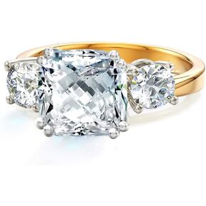Samie Collection 3 Stone Engagement Rings for Women Wedding Ring Sets with Cushion Cut Simulated Diamond CZ in Gold Plating, Size 5-10