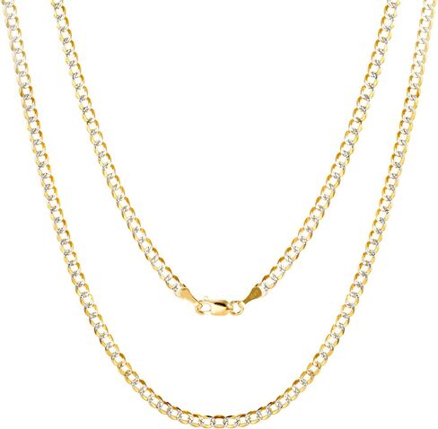 Nuragold 10k Yellow Gold Solid 3mm Cuban Chain Curb Link Diamond Cut Pave Two Tone Pendant Necklace, Mens Womens Jewelry 16" 18" 20" 22" 24" 26" 28" 30" in Kuwait