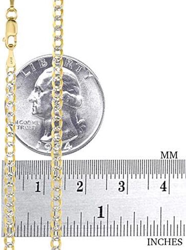 Nuragold 10k Yellow Gold Solid 3mm Cuban Chain Curb Link Diamond Cut Pave Two Tone Pendant Necklace, Mens Womens Jewelry 16" 18" 20" 22" 24" 26" 28" 30" in Kuwait