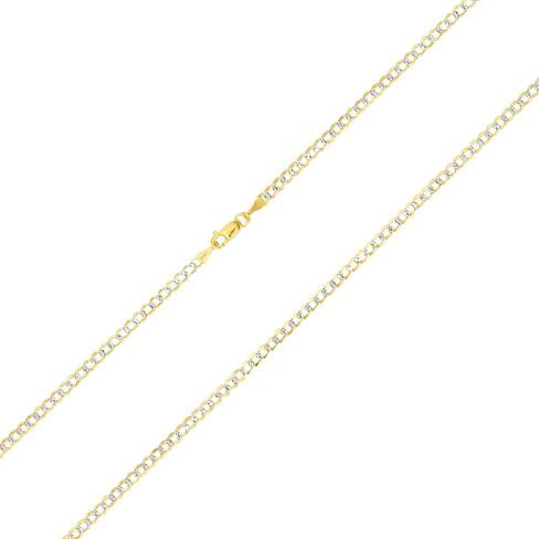 Nuragold 10k Yellow Gold Solid 3mm Cuban Chain Curb Link Diamond Cut Pave Two Tone Pendant Necklace, Mens Womens Jewelry 16" 18" 20" 22" 24" 26" 28" 30" in Kuwait