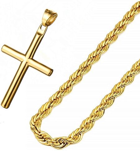 قلادة من Q&S Jewels بطول 4 مم من الحبال الملتوية، وصلات سلسلة من الفولاذ المقاوم للصدأ مطلية بالذهب عيار 18 قيراط للرجال والنساء، مجوهرات عصرية، يمكن ارتداؤها بمفردها أو مع قلادة، 18-30 بوصة in Saudi Arabia