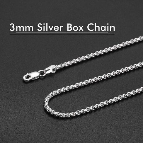 GLIJWELE 925 Sterling Silver Clasp Cable Box Chain for Men Women, 2mm/2.5mm/3mm Silver Chain for Men Women Silver Chain Necklace 16,18,20, 22, 24,26,30 Inch in Kuwait
