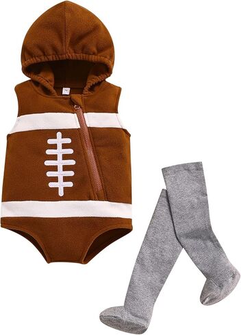Ayalinggo Toddler Baby Boy Girl Football Player Costume Sleeveless Hoodies Rugby Outfit Zipper Bodysuit with Warm Sock in Saudi Arabia
