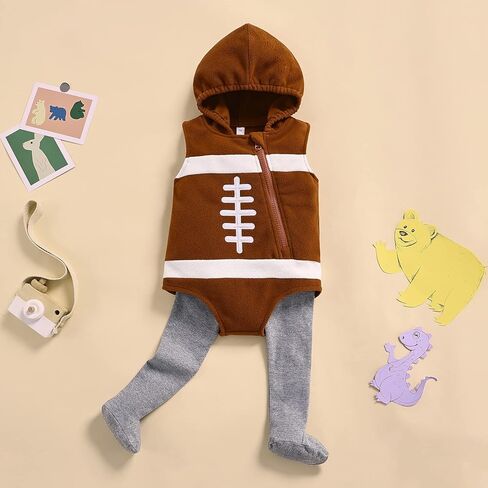 Ayalinggo Toddler Baby Boy Girl Football Player Costume Sleeveless Hoodies Rugby Outfit Zipper Bodysuit with Warm Sock in Saudi Arabia