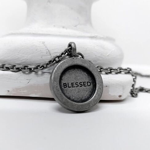 BLESSEDBULLET BLESSED message on the Circle Dark Silver Chain Necklace for Men and Women in Saudi Arabia