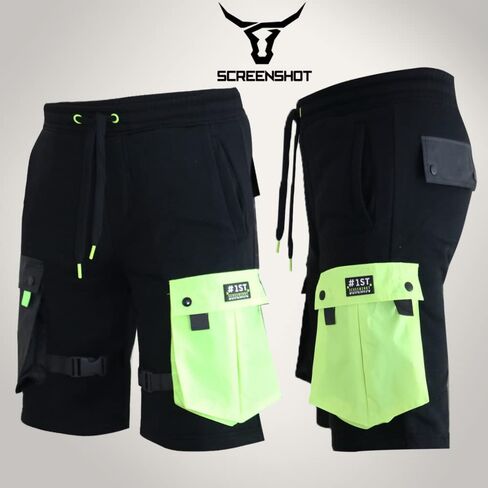 شورت SCREENSHOT رجالي Urban NYC Hip Hop Utility Fit من الصوف الفاخر - شورت رياضي عصري من Varsity Street بشريط سفلي مضلع in Kuwait