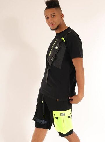 شورت SCREENSHOT رجالي Urban NYC Hip Hop Utility Fit من الصوف الفاخر - شورت رياضي عصري من Varsity Street بشريط سفلي مضلع in Kuwait