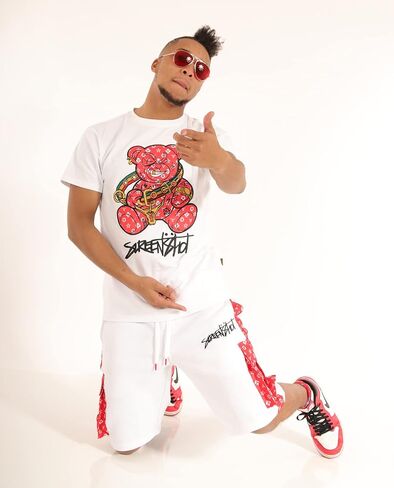 شورت SCREENSHOT رجالي Urban NYC Hip Hop Utility Fit من الصوف الفاخر - شورت رياضي عصري من Varsity Street بشريط سفلي مضلع in Kuwait