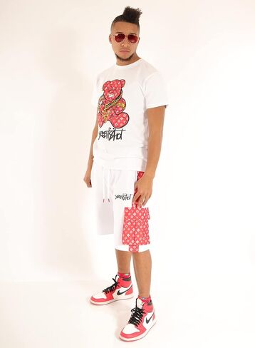 شورت SCREENSHOT رجالي Urban NYC Hip Hop Utility Fit من الصوف الفاخر - شورت رياضي عصري من Varsity Street بشريط سفلي مضلع in Kuwait