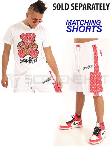 شورت SCREENSHOT رجالي Urban NYC Hip Hop Utility Fit من الصوف الفاخر - شورت رياضي عصري من Varsity Street بشريط سفلي مضلع in Kuwait