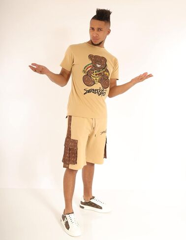 شورت SCREENSHOT رجالي Urban NYC Hip Hop Utility Fit من الصوف الفاخر - شورت رياضي عصري من Varsity Street بشريط سفلي مضلع in Kuwait