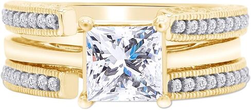 SAVEARTH DIAMONDS Round Cut Lab تم إنشاء مويسانيتي الماس كاتدرائية الزفاف خاتم حماية محسن للنساء من الذهب عيار 14 قيراط فوق الفضة الإسترليني (VVS1 Clarity، 0.20 Cttw) in Kuwait