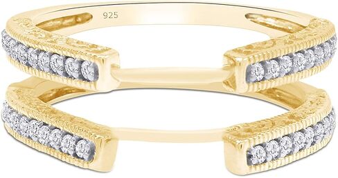 SAVEARTH DIAMONDS Round Cut Lab تم إنشاء مويسانيتي الماس كاتدرائية الزفاف خاتم حماية محسن للنساء من الذهب عيار 14 قيراط فوق الفضة الإسترليني (VVS1 Clarity، 0.20 Cttw) in Kuwait