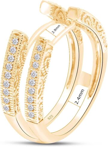 SAVEARTH DIAMONDS Round Cut Lab تم إنشاء مويسانيتي الماس كاتدرائية الزفاف خاتم حماية محسن للنساء من الذهب عيار 14 قيراط فوق الفضة الإسترليني (VVS1 Clarity، 0.20 Cttw) in Kuwait