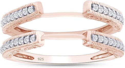 SAVEARTH DIAMONDS Round Cut Lab تم إنشاء مويسانيتي الماس كاتدرائية الزفاف خاتم حماية محسن للنساء من الذهب عيار 14 قيراط فوق الفضة الإسترليني (VVS1 Clarity، 0.20 Cttw) in Kuwait